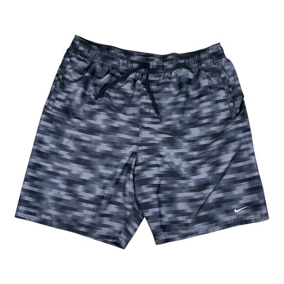 Nike Men's Size Large Black Gray 8" Nylon Lined Swim Trunks Board Shorts - Picture 1 of 8